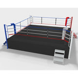 SportCom Pro-Wettkampf-Boxring mit 1 m Podium, Render 6 x 6 m mit schwarzer Ringfläche