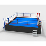 SportCom Pro-Wettkampf-Boxring mit 1 m Podium, Render 7 x 7 m mit blauer Fläche, zweite Ansicht