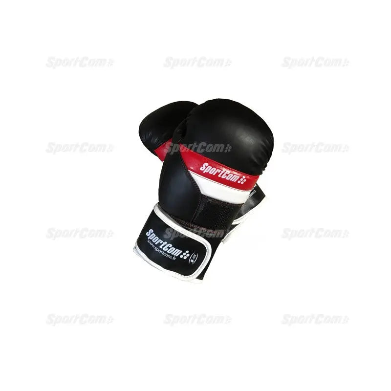 SportCom PU-Sparringshandschuhe, Variante 14 oz in Schwarz mit roter Manschette, Schrägansicht