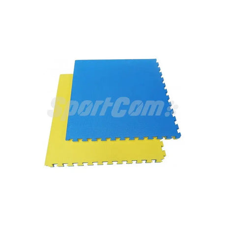 SportCom Puzzlematten 4 cm in Blau/Gelb, zwei Matten versetzt übereinander