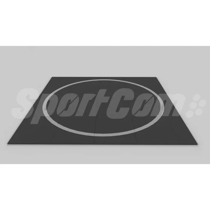 SportCom Ringerkreis-Aufdruck für Dollamur Flexi-Roll-Matten: dunkle Matte mit hellem Kreis, Schrägansicht