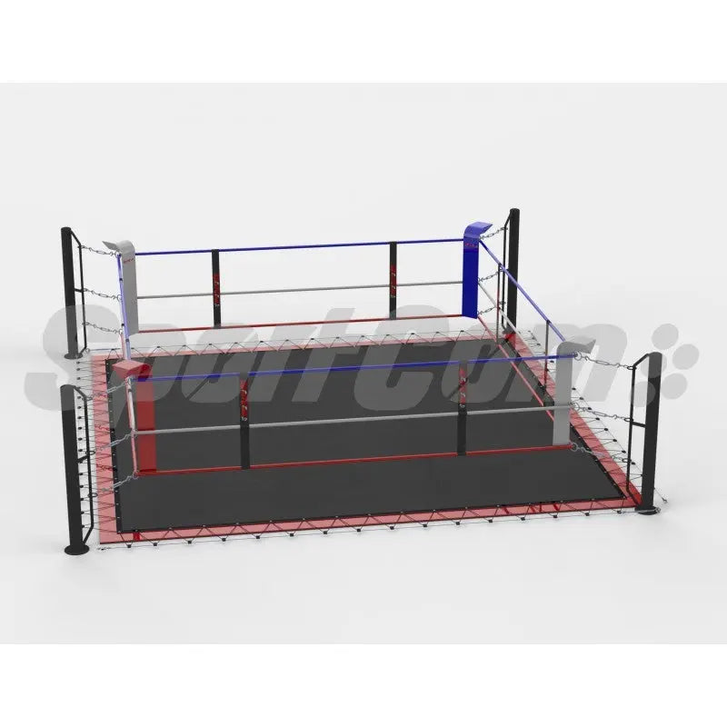 SportCom Ringplane für Bodenmontage-Boxringe – Variante 5 × 5 m: Grafik mit schwarzer Plane und roter Kante