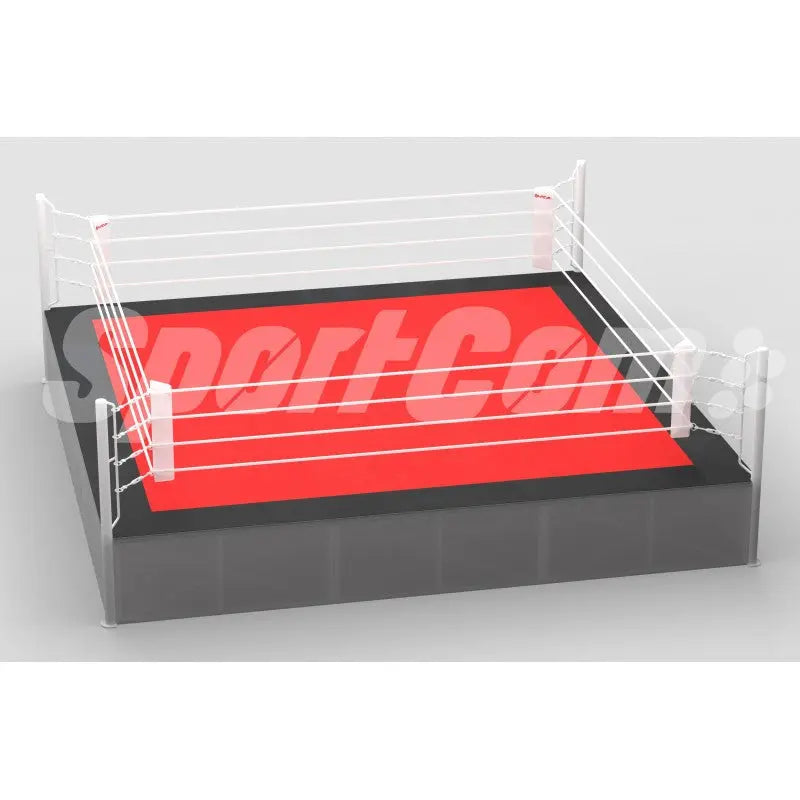 SportCom Ringplane für Podium-Trainingsringe – Variante 6 × 6 m: Grafik mit roter Plane und dunklem Podium