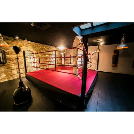 SportCom Ringplane für Podium-Trainingsringe – Rote Plane im Podiumring vor Backsteinwand