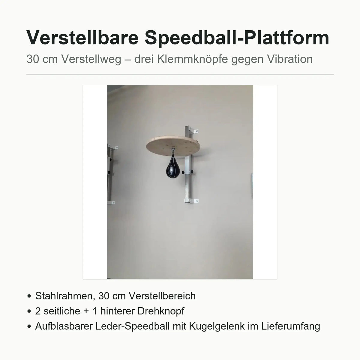 SportCom Speedball-Plattform verstellbar, Übersicht mit Foto der montierten Plattform