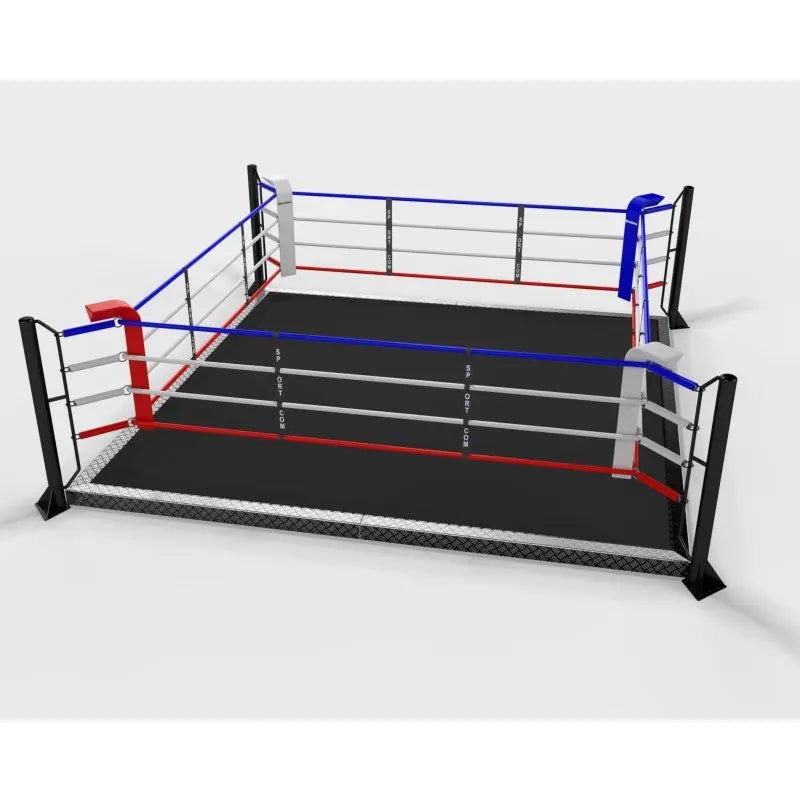 SportCom Trainingsboxring mit 15 cm Podium, Render der Variante 4 x 4 m mit grauem Boden