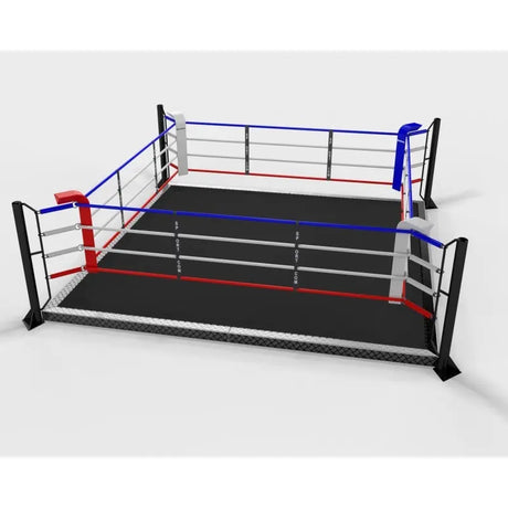 SportCom Trainingsboxring mit 15 cm Podium, Render der Variante 4 x 4 m mit grauem Boden