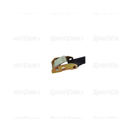 SportCom Turnringe aus Birkenholz, Detail der Metall-Klemmschnalle am schwarzen Gurt