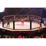 SportCom Wettkampf-MMA-Käfig Performance Oktagon, bei einem Kampfabend mit Kämpfern und Ringrichter im Oktagon