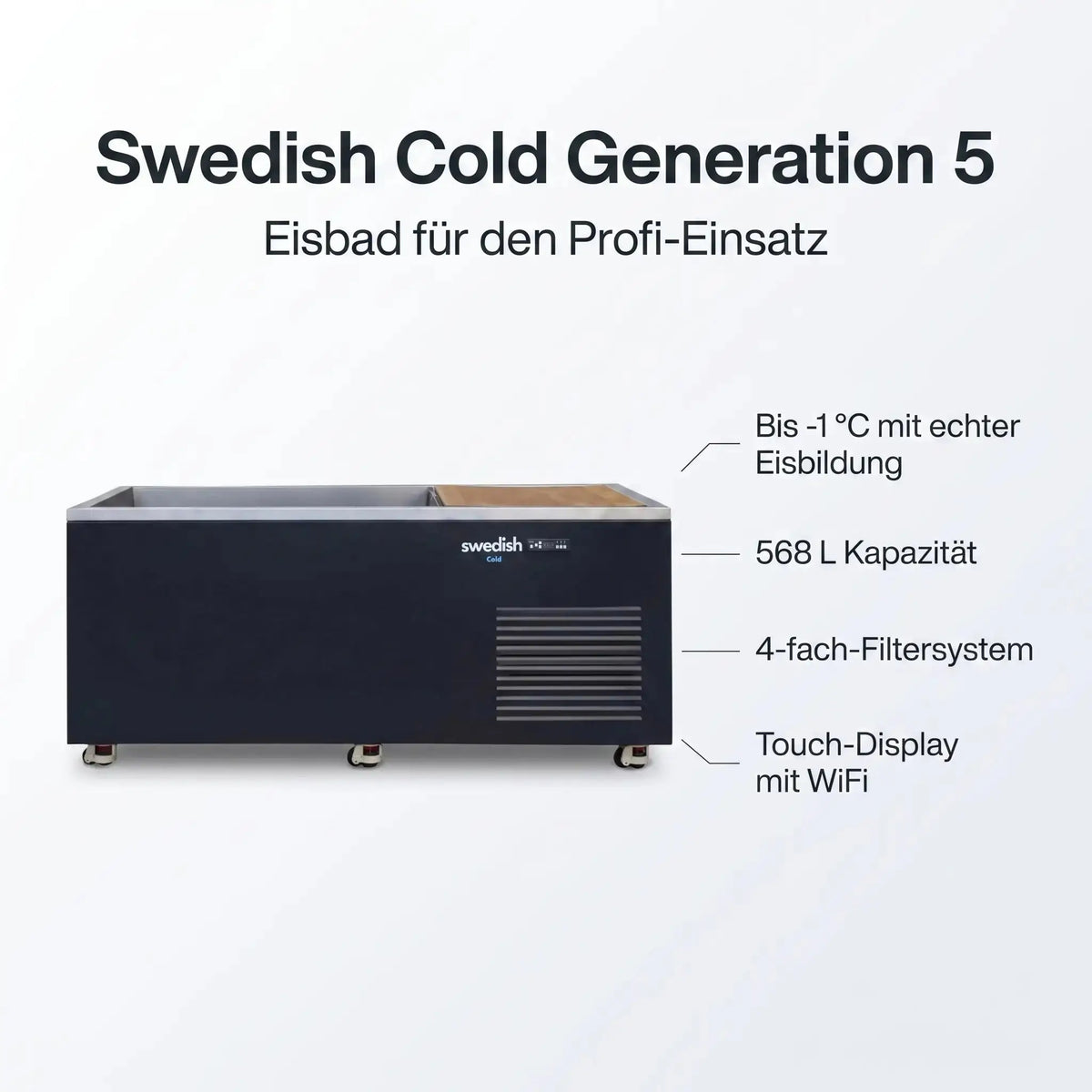 Swedish Cold Generation 5 Eisbad, Grafik mit Kapazität und Filtersystem