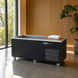 Swedish Cold Generation 5 Eisbad, im Wohnraum vor Holzwand und Pflanze