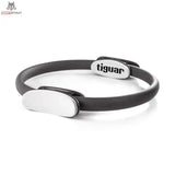 tiguar Pilates Ring BOX Graphit Magic Circle, Seitenansicht mit zwei weißen gepolsterten Griffen