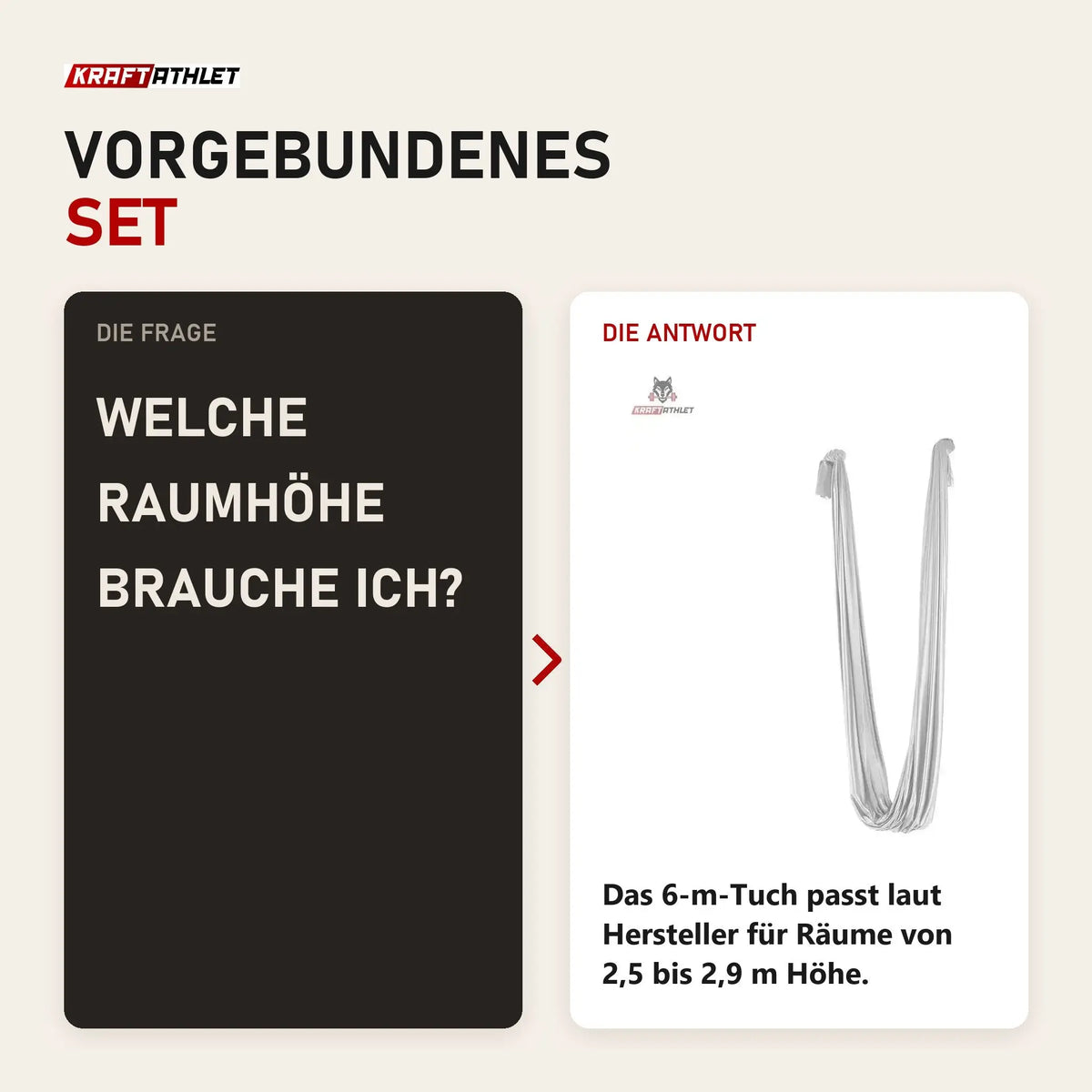 Frage und Antwort zu tiguar Aerial Hammock 6 m Grau Aerial-Yoga-Tuch: Welche Raumhöhe brauche ich?