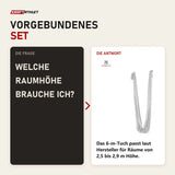 Frage und Antwort zu tiguar Aerial Hammock 6 m Grau Aerial-Yoga-Tuch: Welche Raumhöhe brauche ich?