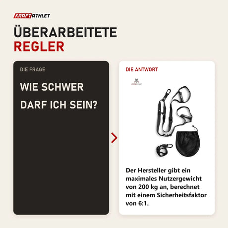 Frage und Antwort zu tiguar Alfa One Black Schlingentrainer: Wie schwer darf ich sein?