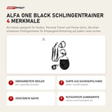 tiguar Alfa One Black Schlingentrainer mit 4 Merkmalen: Überarbeitete Regler, Gurte aus Dacron/Polyamid, Verstärkte Nähte, Rutschfeste Gummigriffe
