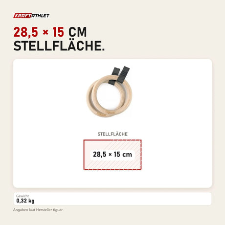 Maßbild tiguar Alfa Turnringe Gurtringe mit Gummigriff: Stellfläche 28,5 × 15 cm