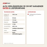 Technische Daten und Lieferumfang von tiguar Alfa Verlängerung 101 cm mit Karabiner als Tabelle