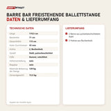 Technische Daten und Lieferumfang von tiguar Barre Bar freistehende Ballettstange als Tabelle