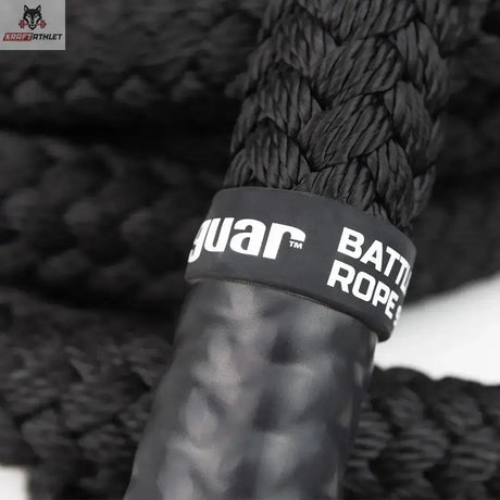 tiguar Battle Rope V2 Trainingsseil, Detail des gummierten Griffendes mit Logo-Banderole