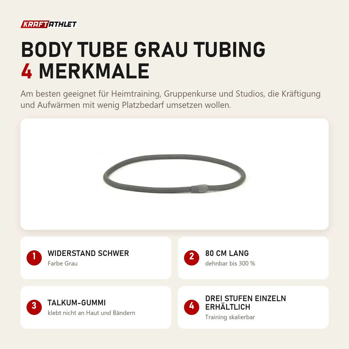 tiguar Body Tube Grau Tubing mit 4 Merkmalen: Widerstand schwer, 80 cm lang, Talkum-Gummi, Drei Stufen einzeln erhältlich