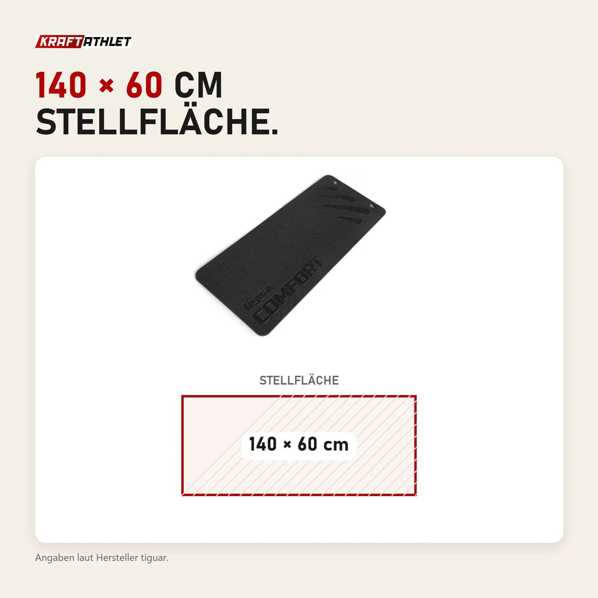 Maßbild tiguar Comfort Matte V2 140 cm: Stellfläche 140 × 60 cm