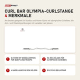tiguar Curl Bar Olympia-Curlstange mit 4 Merkmalen: W-Form mit Winkelgriffen für Bizeps und Trizeps, 50-mm-Hülsen für olympische Scheiben, 4 Nadellager in den Hülsen, Bis 315 kg belastbar