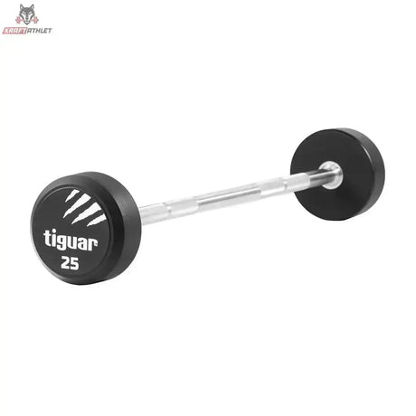 tiguar Gerade PU Langhantel 15 kg, Variante 25 kg, Schrägansicht mit PU-Scheiben