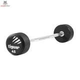 tiguar Gerade PU Langhantel 15 kg, Variante 45 kg, Schrägansicht mit PU-Scheiben