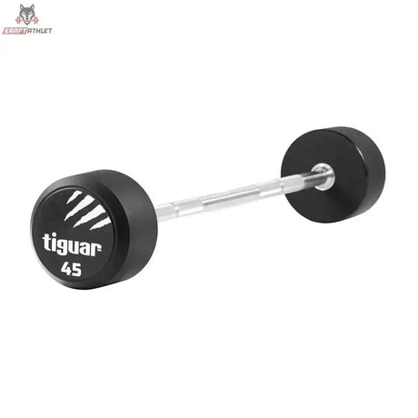 tiguar Gerade PU Langhantel 15 kg, Variante 45 kg, Schrägansicht mit PU-Scheiben