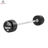 tiguar Gerade PU Langhantel 15 kg, Variante 50 kg, Schrägansicht mit PU-Scheiben