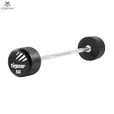 tiguar Gerade PU Langhantel 15 kg, Variante 50 kg, Schrägansicht mit PU-Scheiben