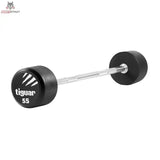 tiguar Gerade PU Langhantel 15 kg, Variante 55 kg, Schrägansicht mit PU-Scheiben