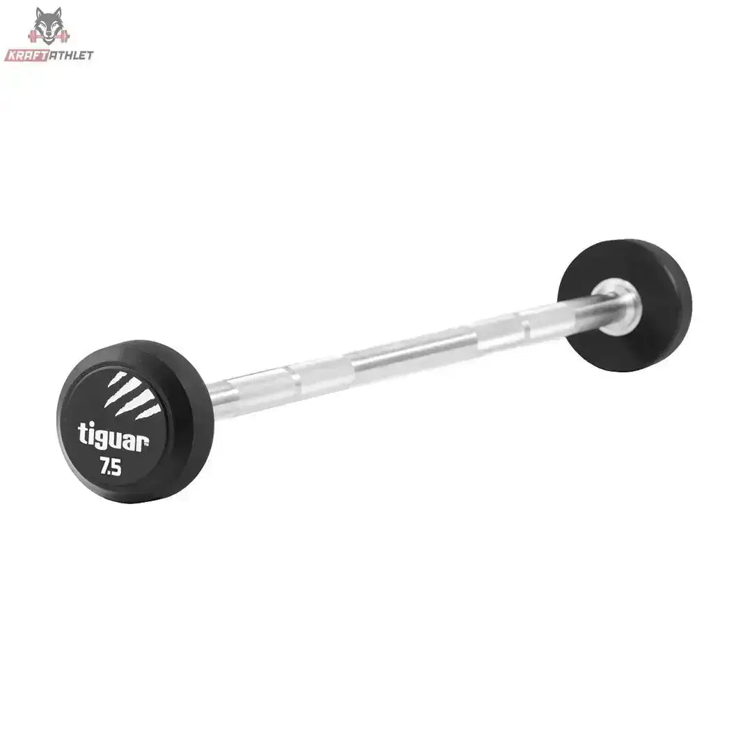 tiguar Gerade PU Langhantel 15 kg, Variante 7,5 kg, Schrägansicht mit PU-Scheiben