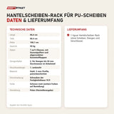 Technische Daten und Lieferumfang von tiguar Hantelscheiben-Rack für PU-Scheiben als Tabelle