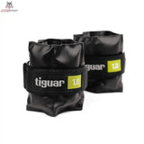 tiguar Knöchelgewichte 2 kg (Paar), Variante 1 kg mit gelbgrünen Etiketten, Schrägansicht beider Gewichte