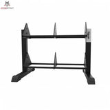 tiguar Modulares Bumper-Plate-Rack in Schwarz, Schrägansicht von rechts, leer auf weißem Hintergrund