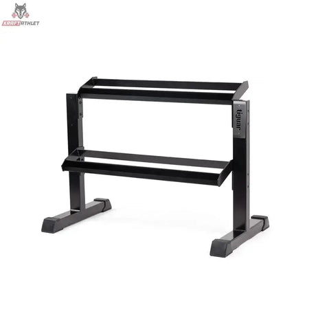 tiguar Modulares Kurzhantel-Rack ohne Caps, 2 Ebenen in Schrägansicht ohne Hanteln mit beiden leeren Ablageebenen