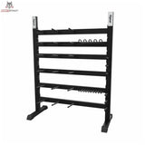tiguar Modulares Powergym-Rack 22/24 in Frontansicht mit sechs Ablageebenen und Haken, schwarz