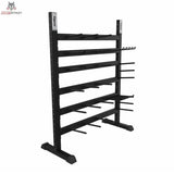 tiguar Modulares Powergym-Rack 22/24 in Schrägansicht mit Standfüßen und Ablagestangen, schwarz