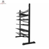 tiguar Modulares Powergym-Rack 22/24 in Seitenansicht mit auskragenden Ablagestangen, schwarz
