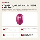 tiguar Ovoball Lila Pilatesball in Eiform mit 4 Merkmalen: Eiform, Zum Greifen und Aufstützen, Phthalatfrei und latexfrei, Belastbar bis 120 kg Körpergewicht