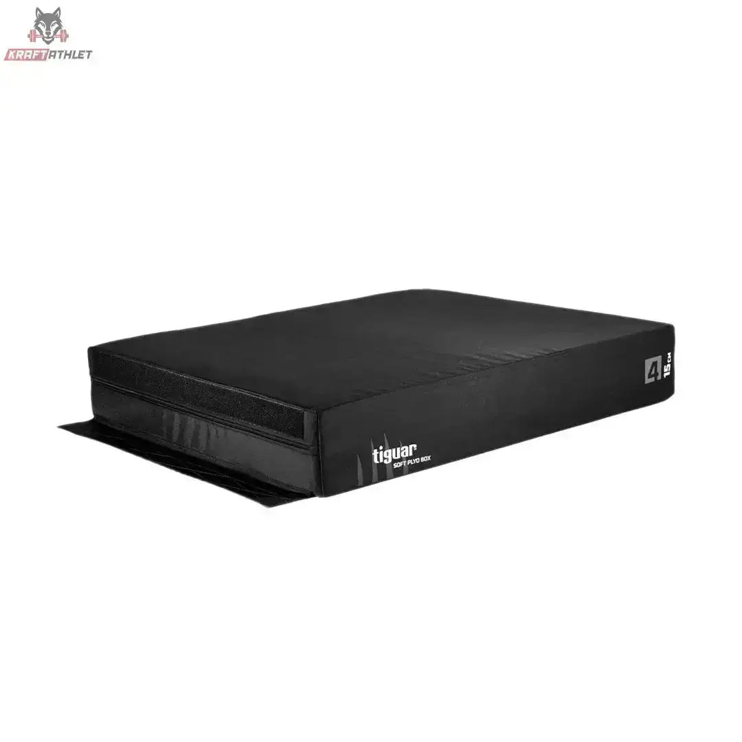 tiguar Plyo Soft Box V2 60 cm Sprungbox aus Schaumstoff in Schwarz, flache 15-cm-Variante in Schrägansicht