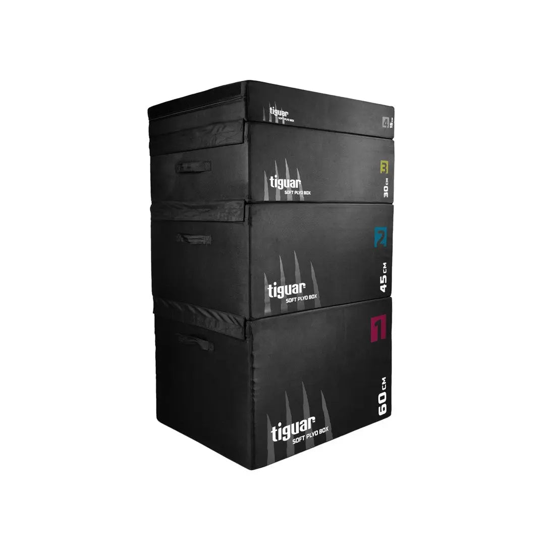 tiguar Plyo Soft Box V2 Set 4-teilig – Vier gestapelte Soft-Boxen in Schwarz mit farbigen Markierungen