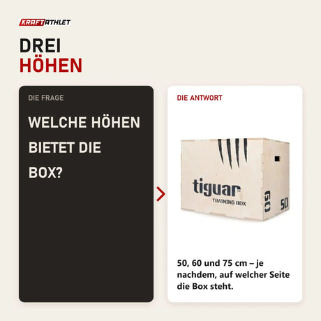 Frage und Antwort zu tiguar Plyobox Holz 3 in 1: Welche Höhen bietet die Box?