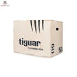 tiguar Plyobox Holz 3 in 1, Schrägansicht der Holzbox mit schwarzem Logo und Höhenangabe 50