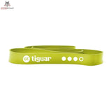 tiguar Power Band GT III Widerstandsband Olive, flach liegend mit Logo und Stufenanzeige auf dem Band