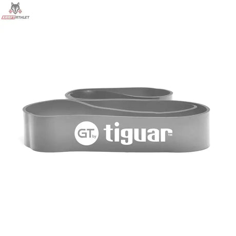 tiguar Power Band GT IV Widerstandsband Grau, Seitenansicht des Bands mit Logo