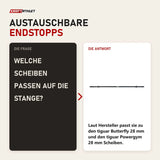 Frage und Antwort zu tiguar Power Gym Hantelstange 28 mm V2: Welche Scheiben passen auf die Stange?