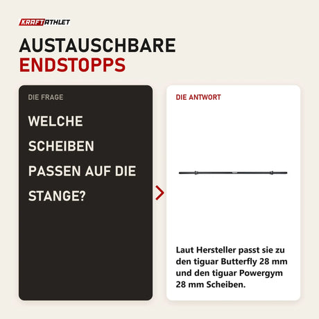 Frage und Antwort zu tiguar Power Gym Hantelstange 28 mm V2: Welche Scheiben passen auf die Stange?